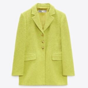 Zara - Lime Green Textured Weave Oversized Long Blazer
